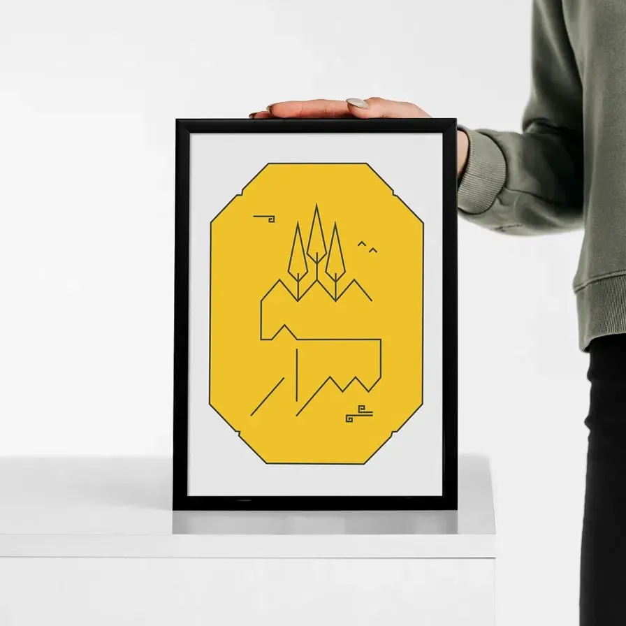 The Shiraz Collection print in a slim black frame, held upright on a white plinth