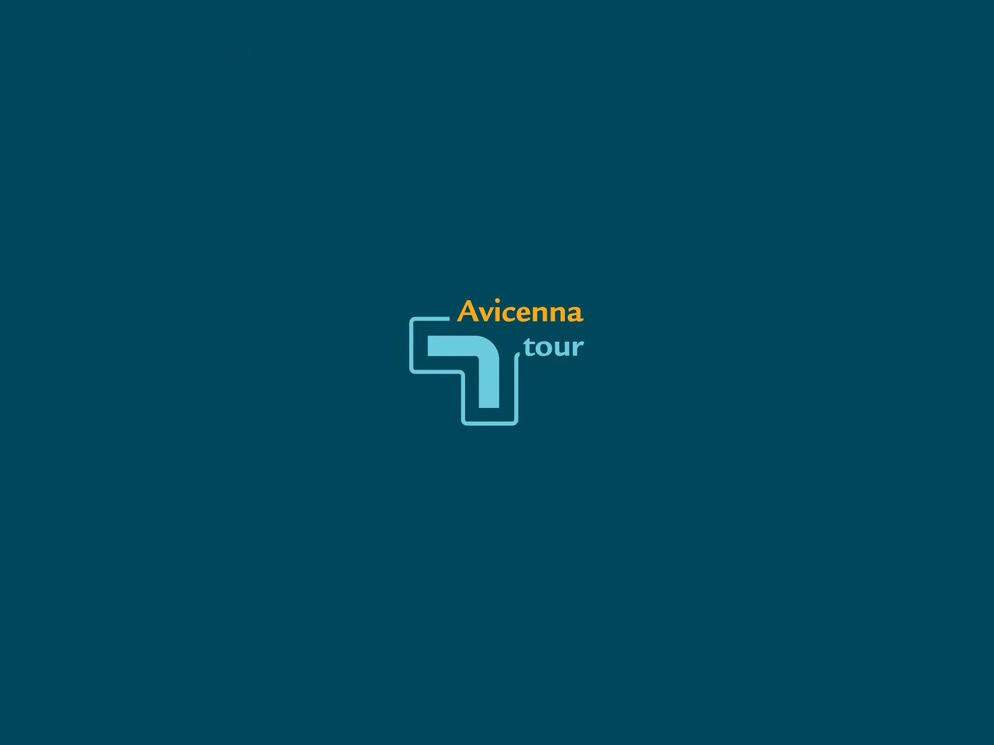 Avicenna Tour logo: interlocking blue archway monogram with amber wordmark on teal